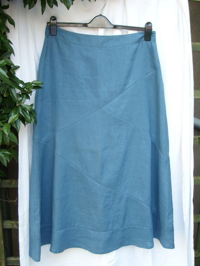 Preview of the first image of LAURA ASHLEY Blue Linen Maxi Skirt Size 14.