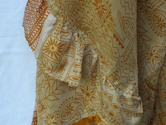 Image 3 of PUSHCA Gold Print Silk Ruffle Dress - Size XL – NEW!