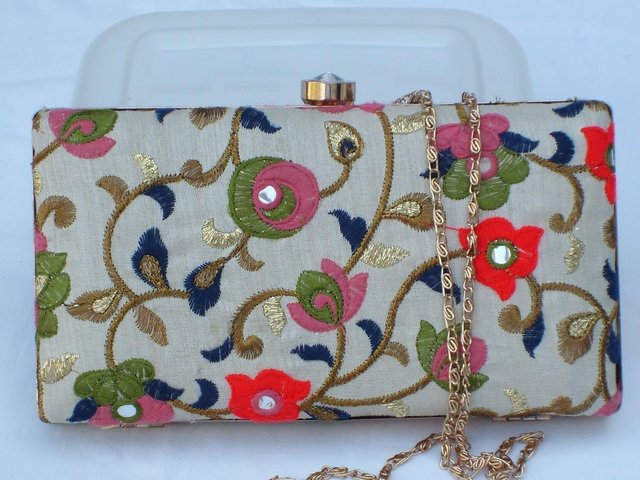 Preview of the first image of Vintage Look Embroidered Hard Shell Bag/Clutch.