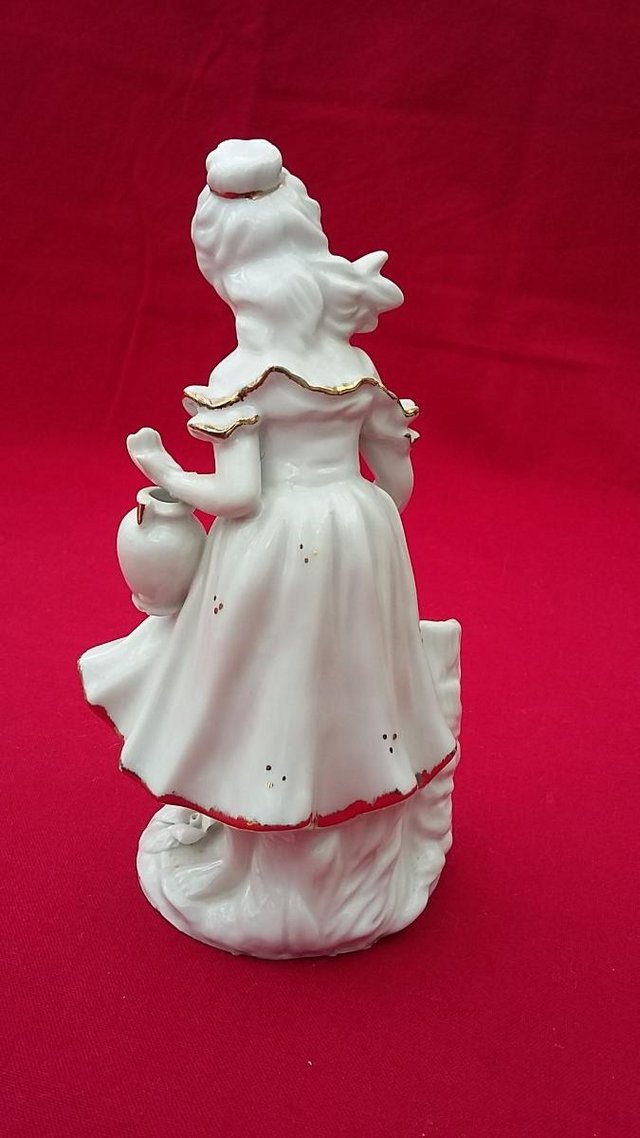 Image 2 of Vintage Porcelain Girl With Goose Figurines White With Gold