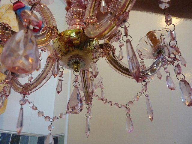 Image 2 of BNIB Pink and Gold, 5 Arm Chandelier, ceiling light fitting