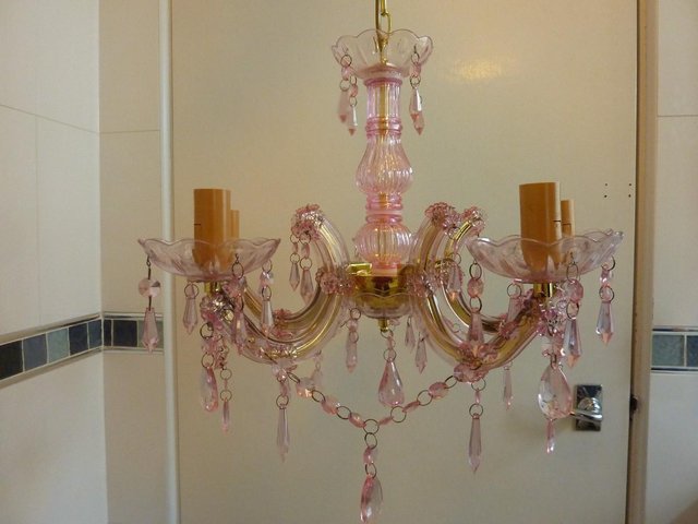 Image 3 of BNIB Pink and Gold, 5 Arm Chandelier, ceiling light fitting