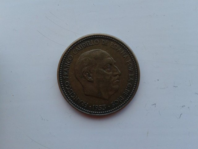 Image 2 of 1953 (56) Spain 2 ½ Pesetas Coin KM# 785 (VF+)