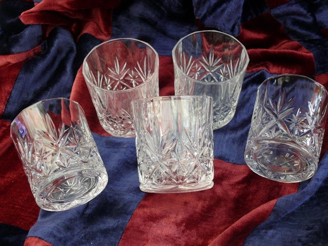 Preview of the first image of 5 Vintage cut glass tumblers.