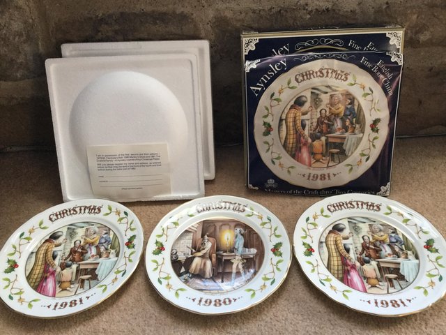 Preview of the first image of 3 Aynsley fine chine Christmas plates.