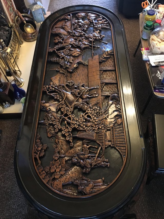 Image 2 of Chinese carved Table and six stools