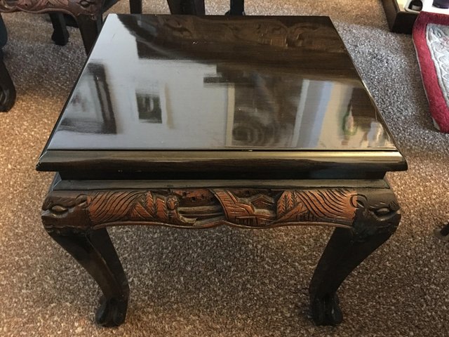 Image 4 of Chinese carved Table and six stools
