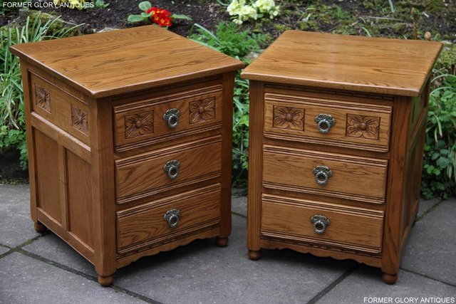 Preview of the first image of PAIR OF OLD CHARM OAK BEDSIDE LAMP TABLES CHEST OF DRAWERS.