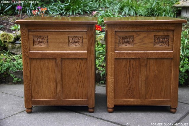 Image 9 of PAIR OF OLD CHARM OAK BEDSIDE LAMP TABLES CHEST OF DRAWERS