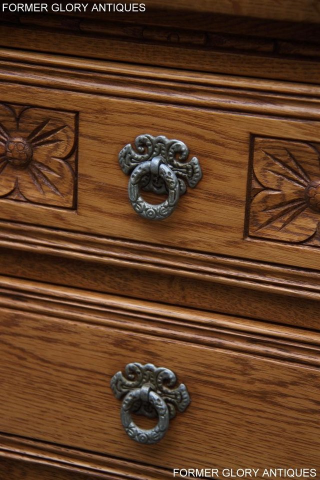 Image 22 of PAIR OF OLD CHARM OAK BEDSIDE LAMP TABLES CHEST OF DRAWERS