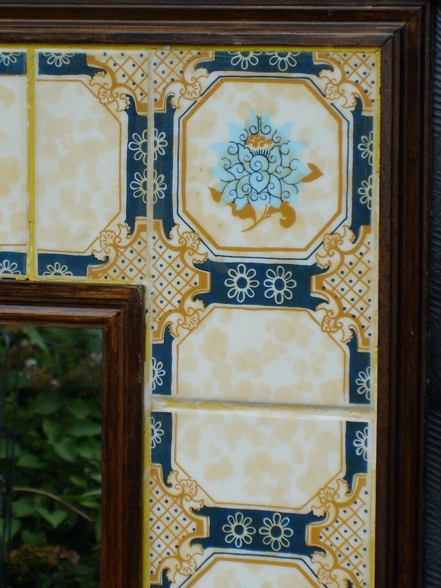 Image 2 of Vintage Square Mirror With Cream/Blue Tile Frame