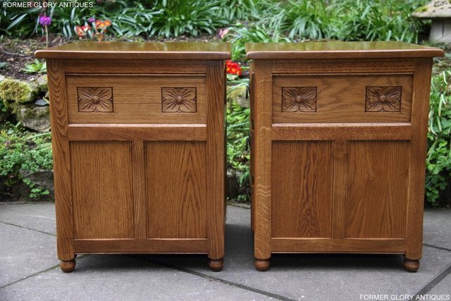Image 58 of PAIR OF OLD CHARM OAK BEDSIDE LAMP TABLES CHEST OF DRAWERS