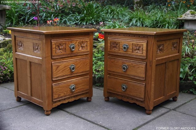 Image 69 of PAIR OF OLD CHARM OAK BEDSIDE LAMP TABLES CHEST OF DRAWERS