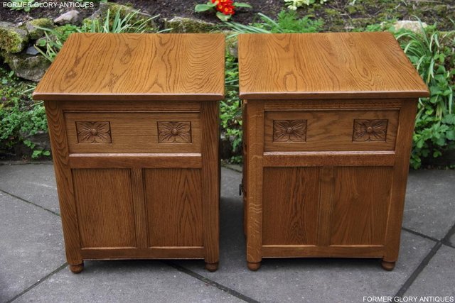 Image 77 of PAIR OF OLD CHARM OAK BEDSIDE LAMP TABLES CHEST OF DRAWERS