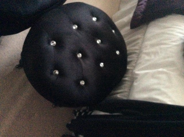 Image 2 of Black velvet stool with diamanté trim