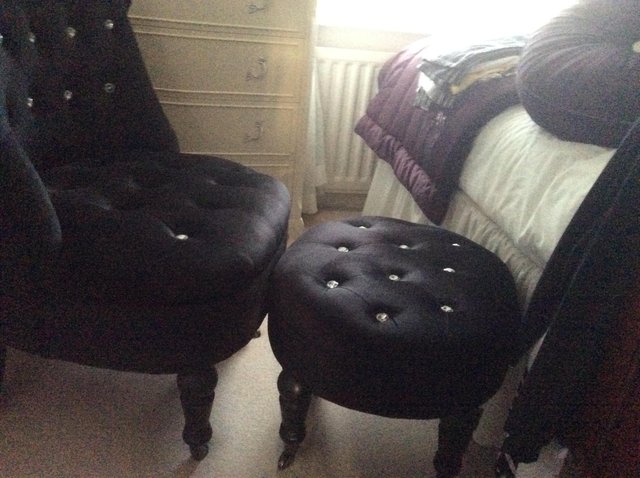 Preview of the first image of Black velvet stool with diamanté trim.