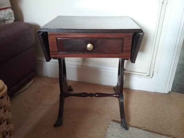 Image 2 of Occasional table with drawer and inlaid top surface