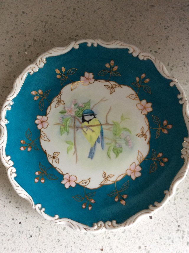 Image 2 of Beautiful old hand painted china plate of Blue tit bird.