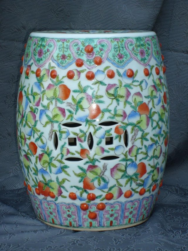 Preview of the first image of Oriental Ceramic Indoor/Outdoor Barrel Stool.
