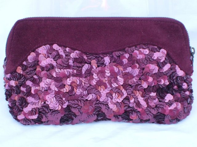 Preview of the first image of JIGSAW Dark Red Suede & Sequin Clutch Bag.