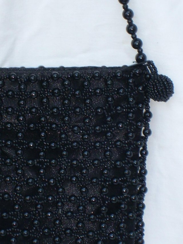 Image 2 of Black Bead Shoulder Bag With Beaded Strap NEW