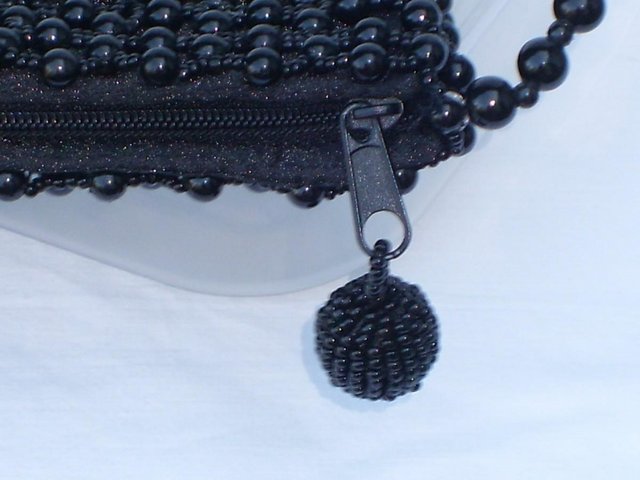 Image 3 of Black Bead Shoulder Bag With Beaded Strap NEW
