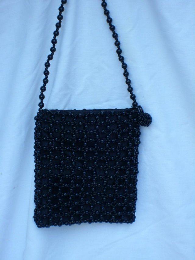 Preview of the first image of Black Bead Shoulder Bag With Beaded Strap NEW.