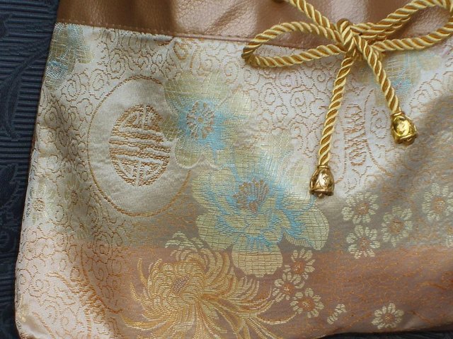 Image 2 of Oriental Style Gold Silk Shoulder Bag NEW