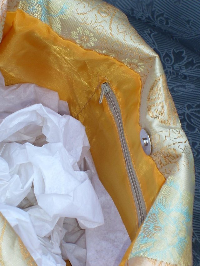 Image 3 of Oriental Style Gold Silk Shoulder Bag NEW