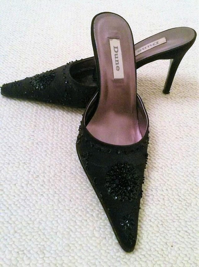 Preview of the first image of NEW DUNE Black Shoes Mule Diamante Bead Sequin Size 41.