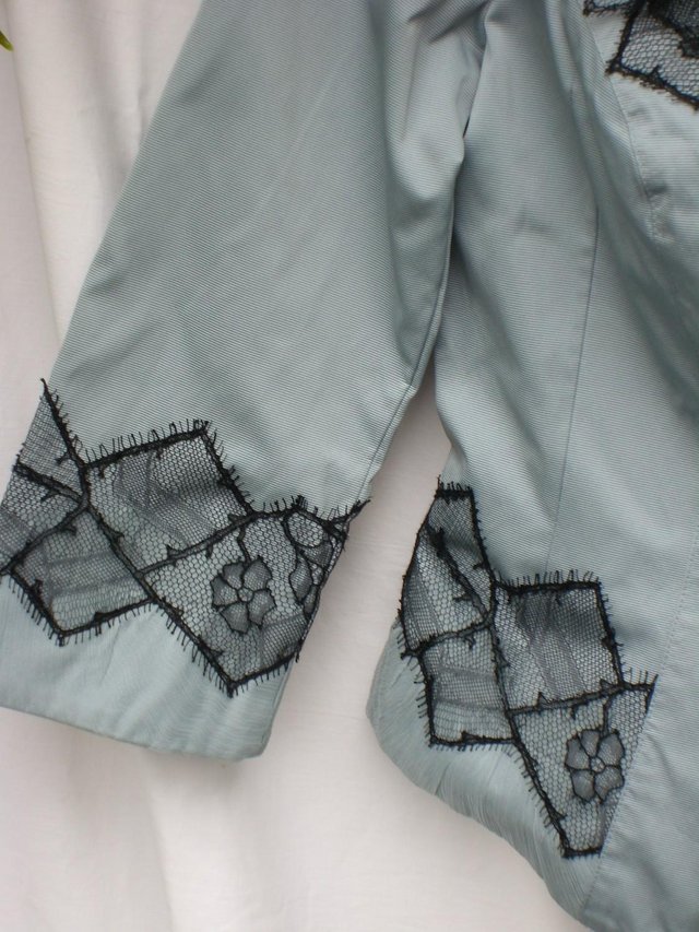 Image 3 of PER UNA Lace Trim Grey/Blue Jacket Top - Size 10