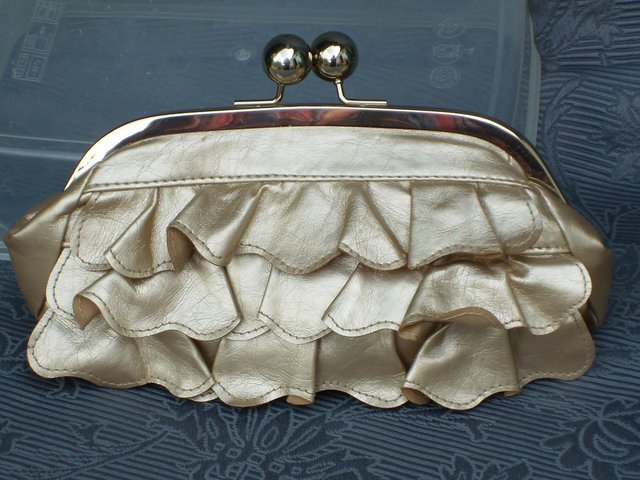 Preview of the first image of DUNE Gold Frilly Snap Top Clutch/Shoulder Bag.
