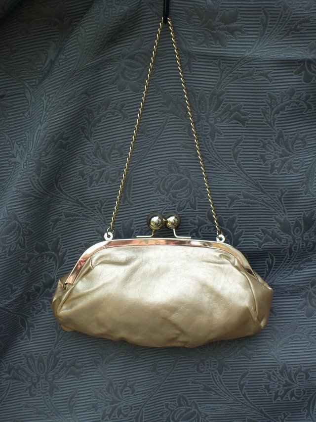 Image 3 of DUNE Gold Frilly Snap Top Clutch/Shoulder Bag