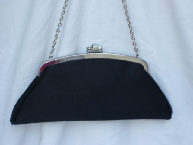 Preview of the first image of NEXT Black Satin Diamante Clasp Evening Bag NEW!.