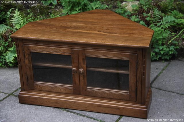 Image 2 of AN ERCOL GOLDEN DAWN CORNER TV DVD HI FI CABINET STAND TABLE