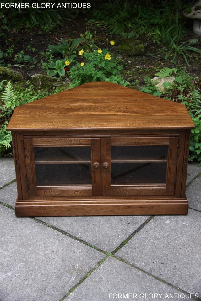 Image 13 of AN ERCOL GOLDEN DAWN CORNER TV DVD HI FI CABINET STAND TABLE