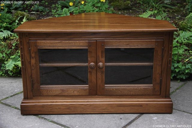 Image 19 of AN ERCOL GOLDEN DAWN CORNER TV DVD HI FI CABINET STAND TABLE