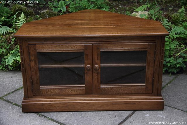 Image 43 of AN ERCOL GOLDEN DAWN CORNER TV DVD HI FI CABINET STAND TABLE