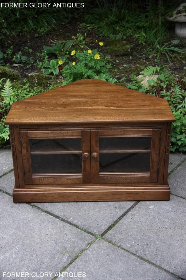 Image 56 of AN ERCOL GOLDEN DAWN CORNER TV DVD HI FI CABINET STAND TABLE