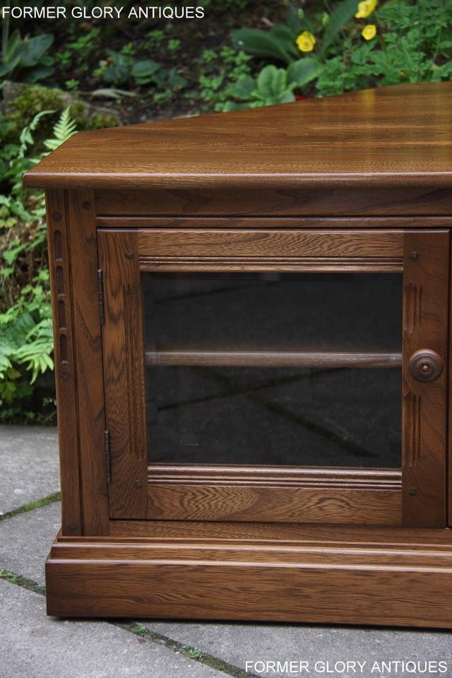 Image 59 of AN ERCOL GOLDEN DAWN CORNER TV DVD HI FI CABINET STAND TABLE