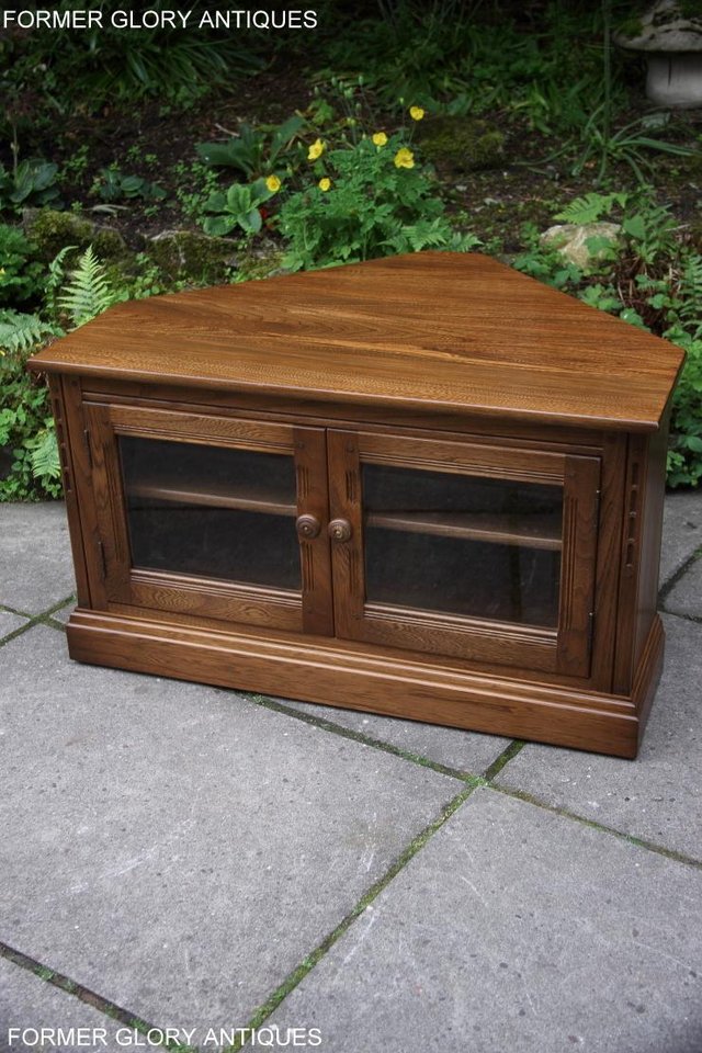 Image 71 of AN ERCOL GOLDEN DAWN CORNER TV DVD HI FI CABINET STAND TABLE