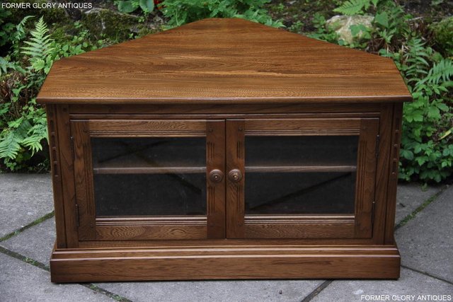 Image 103 of AN ERCOL GOLDEN DAWN CORNER TV DVD HI FI CABINET STAND TABLE