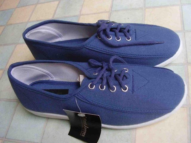 Preview of the first image of Ladies blue plimsolls (Clifford James) size 5.