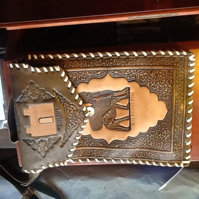 Preview of the first image of TOOLED LEATHER BAG IDEAL FOR I PAD MINI /Tablet.
