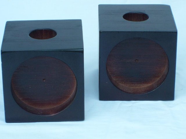 Image 3 of Pair Cube Wood Candle Holders