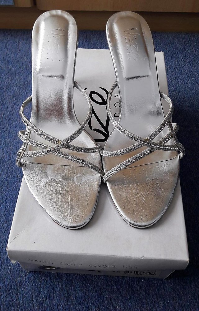 Preview of the first image of Unze women's silver and dimante strappy sandals size 5.