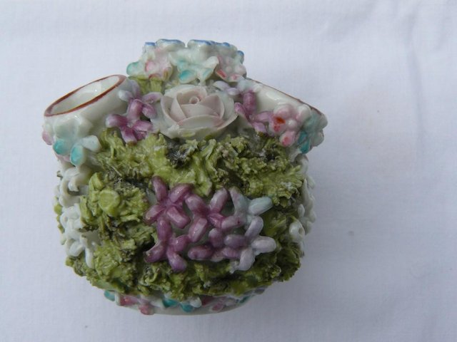 Preview of the first image of Antique hard paste porcelain encrusted floral posy pot 6cm.