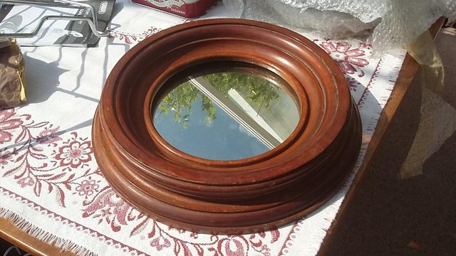 Image 2 of Antique Solid Mahogany Deep Round Framed Mirror