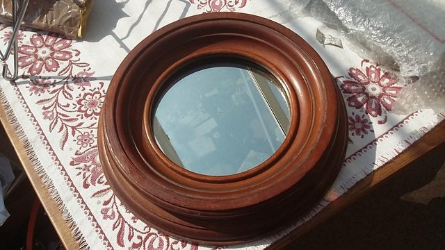 Image 3 of Antique Solid Mahogany Deep Round Framed Mirror