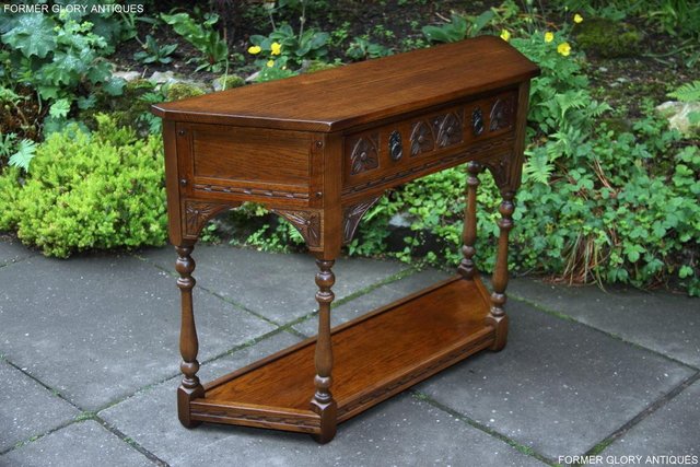 Image 2 of OLD CHARM LIGHT OAK CANTED HALL LAMP PHONE TABLE SIDEBOARD